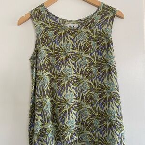 Flax Olive Green Floral-Print Sleeveless Tank Top
